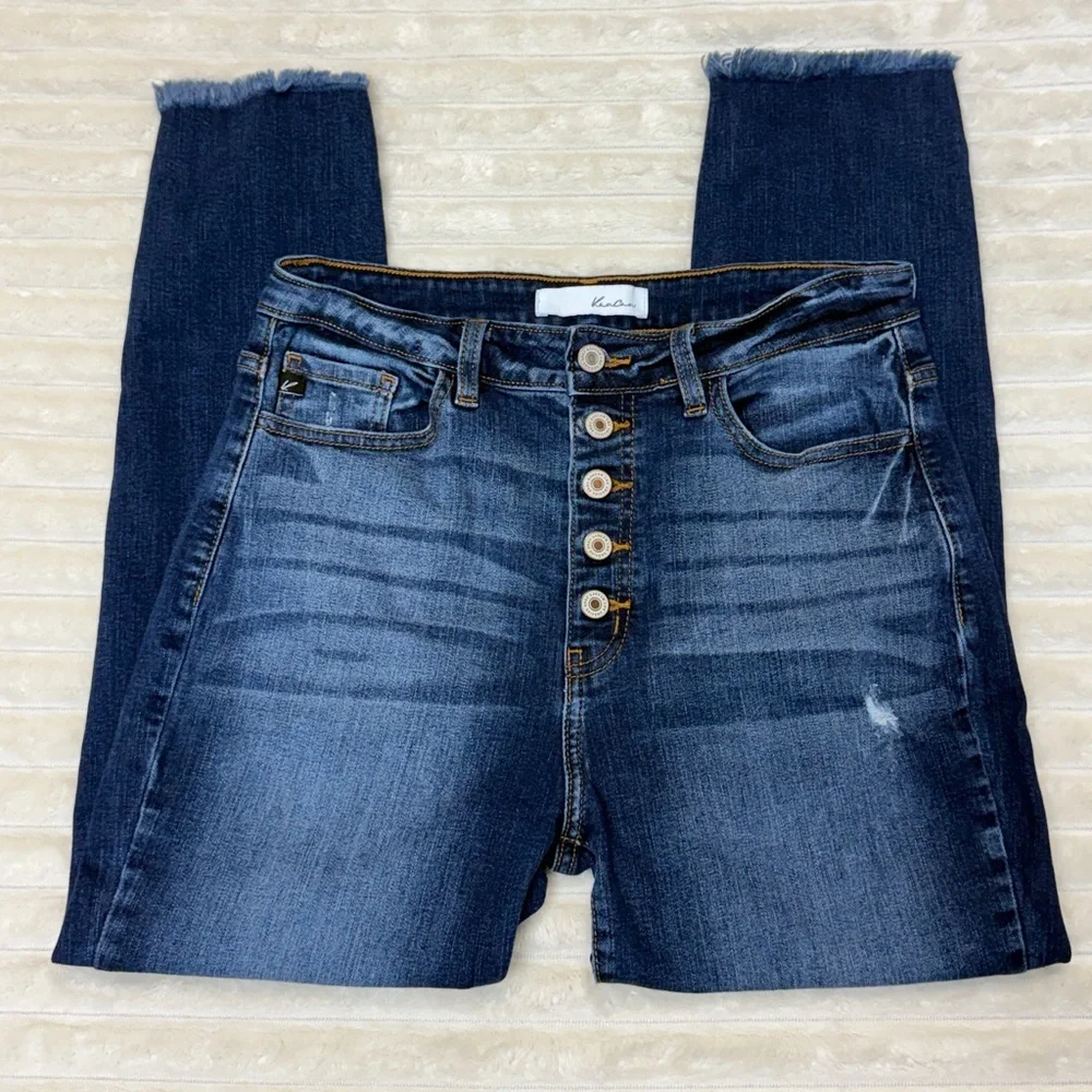 KanCan: Karlee High Rise Ankle Skinny Distressed Blue Jean, Size 28 - Picture 4 of 11